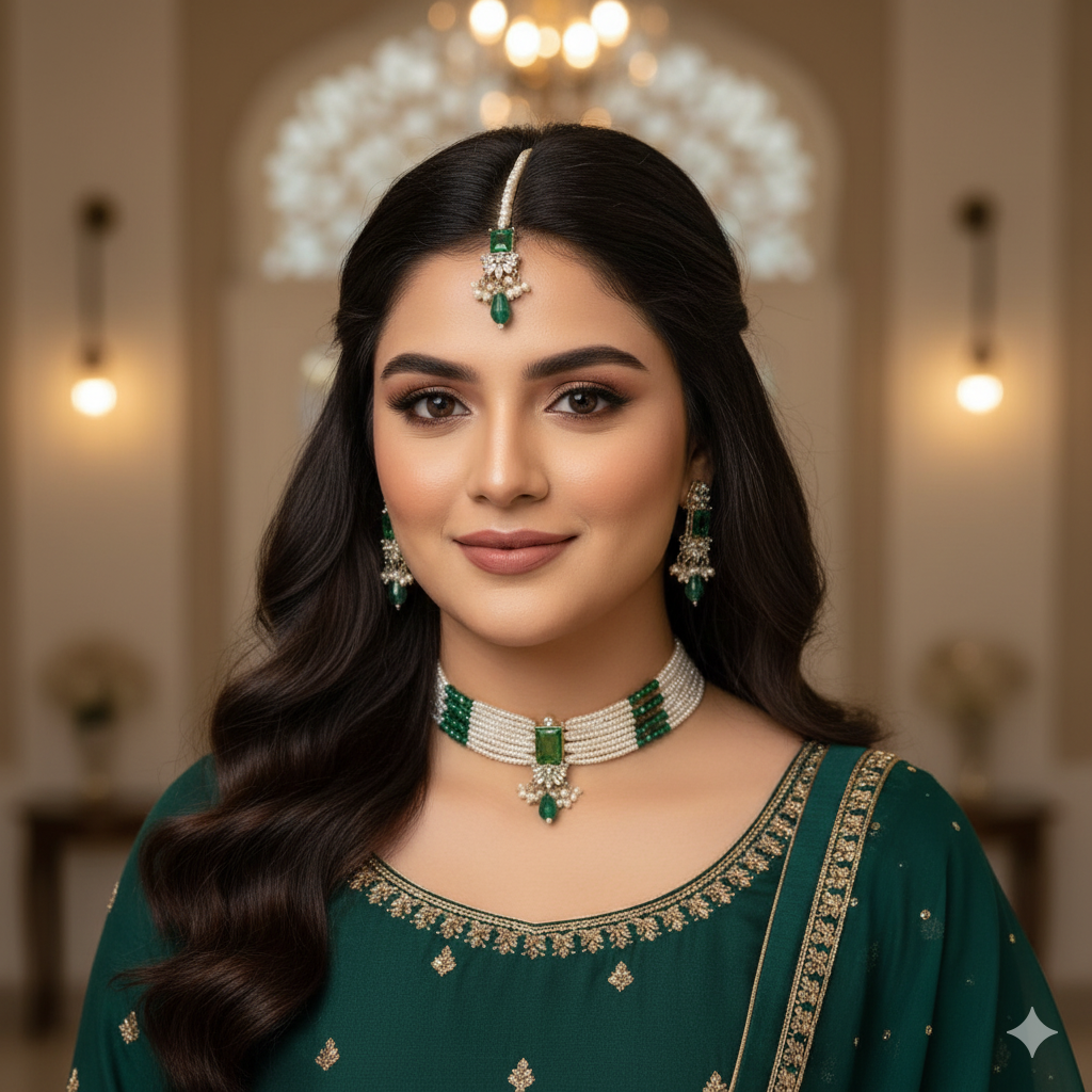 Necklace Set Green & White