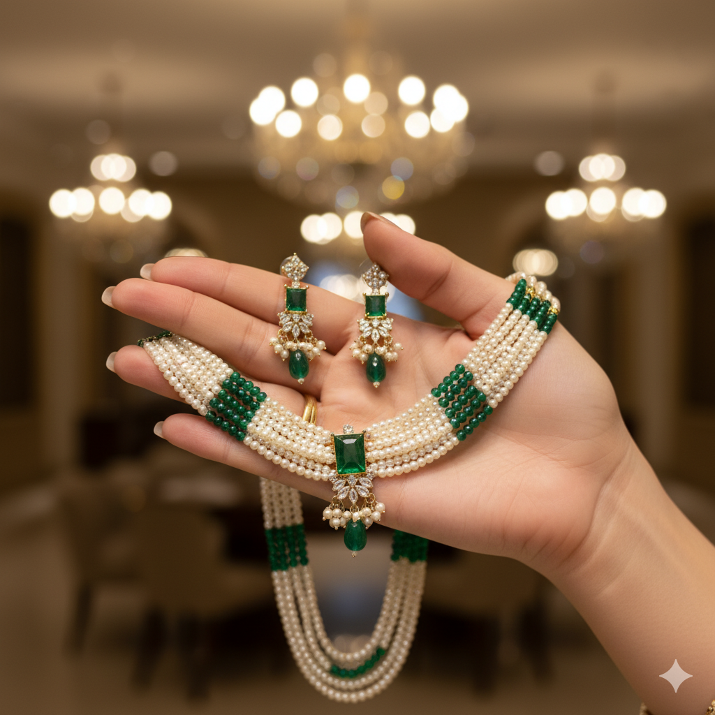 Necklace Set Green & White