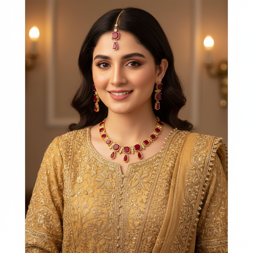 Necklace Set Red Stones