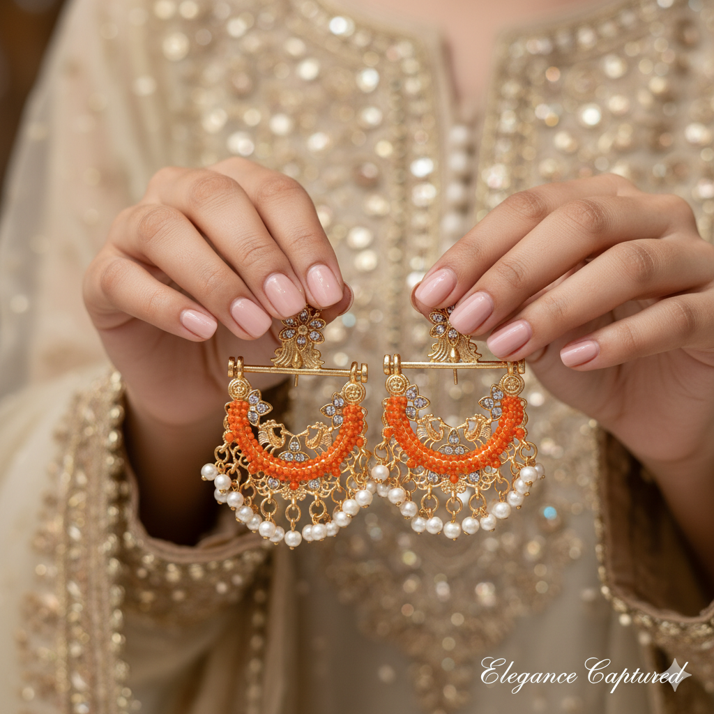 Graceful Orange Beads Statement Earrings Orange