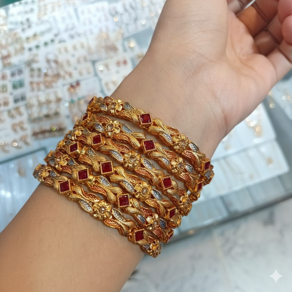 Gold-Plated 6 Piece Bangle Set.