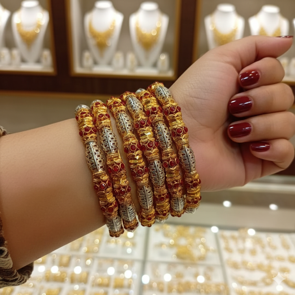 Gold-Plated 6 piece Bangle Set.